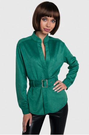 Блузка замшевая зеленая с поясом